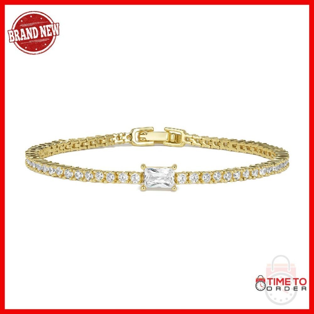 14K Gold Tennis Bracelet with Cubic Zirconia Stones, Fold Over Clasp